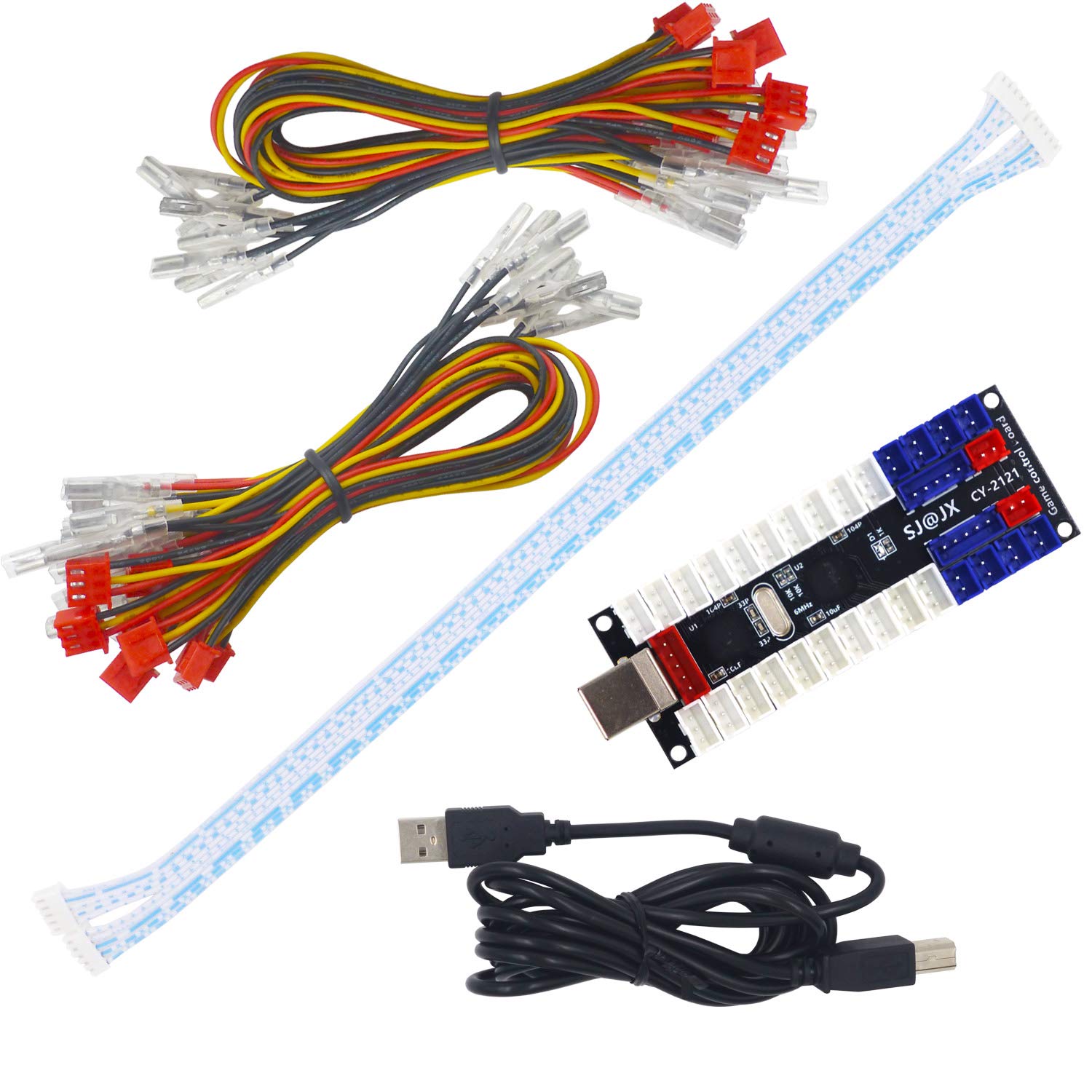 SJ@JX 2 Player LED Arcade USB Encoder Board Zero Delay Game Controller Light DIY Kit 20x Button Cable 2X Joystick Cable for Retro Pie PC MAME Raspberry Pi