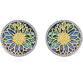 VONALA Sunflower Earrings 925 Sterling Silver Abalone Sunflower Stud Earrings Flower Jewelry Gifts for Women