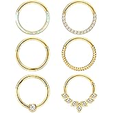 THUNARAZ 316L Surgical Steel Hinged Nose Rings Hoop 16G 18G Septum Rings for Women Men Clicker Cartilage Earrings Daith Helix Hoop Tragus Conch Piercing Jewelry 8mm 10mm