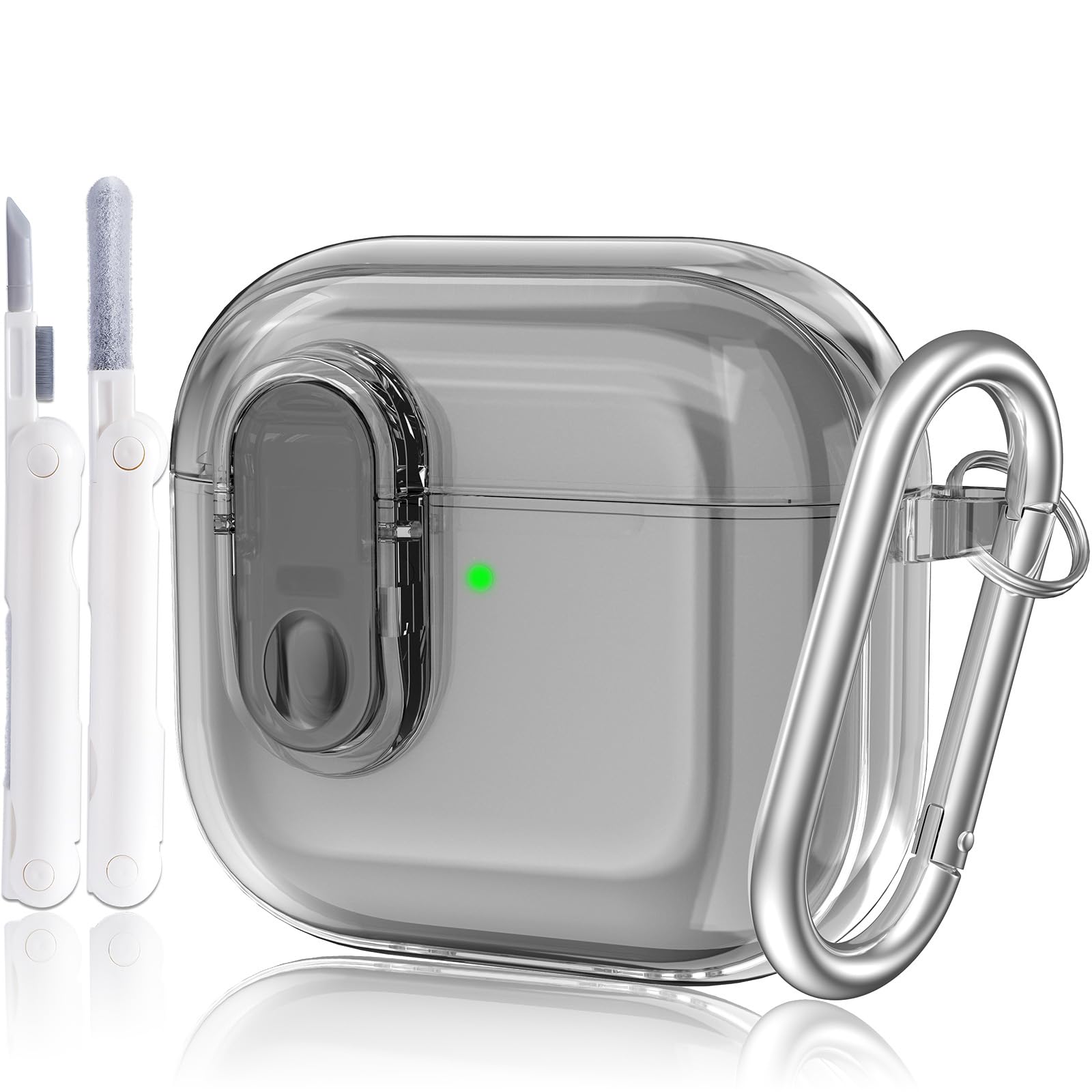 Photo 1 of AIRSPO for Airpods 4 Case Cover with Cleaner Kit, Secure Lock Clear Soft TPU Protective Cover Compatible with Apple AirPods 4th Generation Wireless Charging Case with Keychain, Clear Black