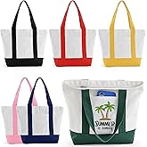 TAOZIM Mini Canvas Tote Bag with Pockets, 12oz Cotton Small Tote Bag with Zipper Reusable Grocery Shopping Bags for DIY