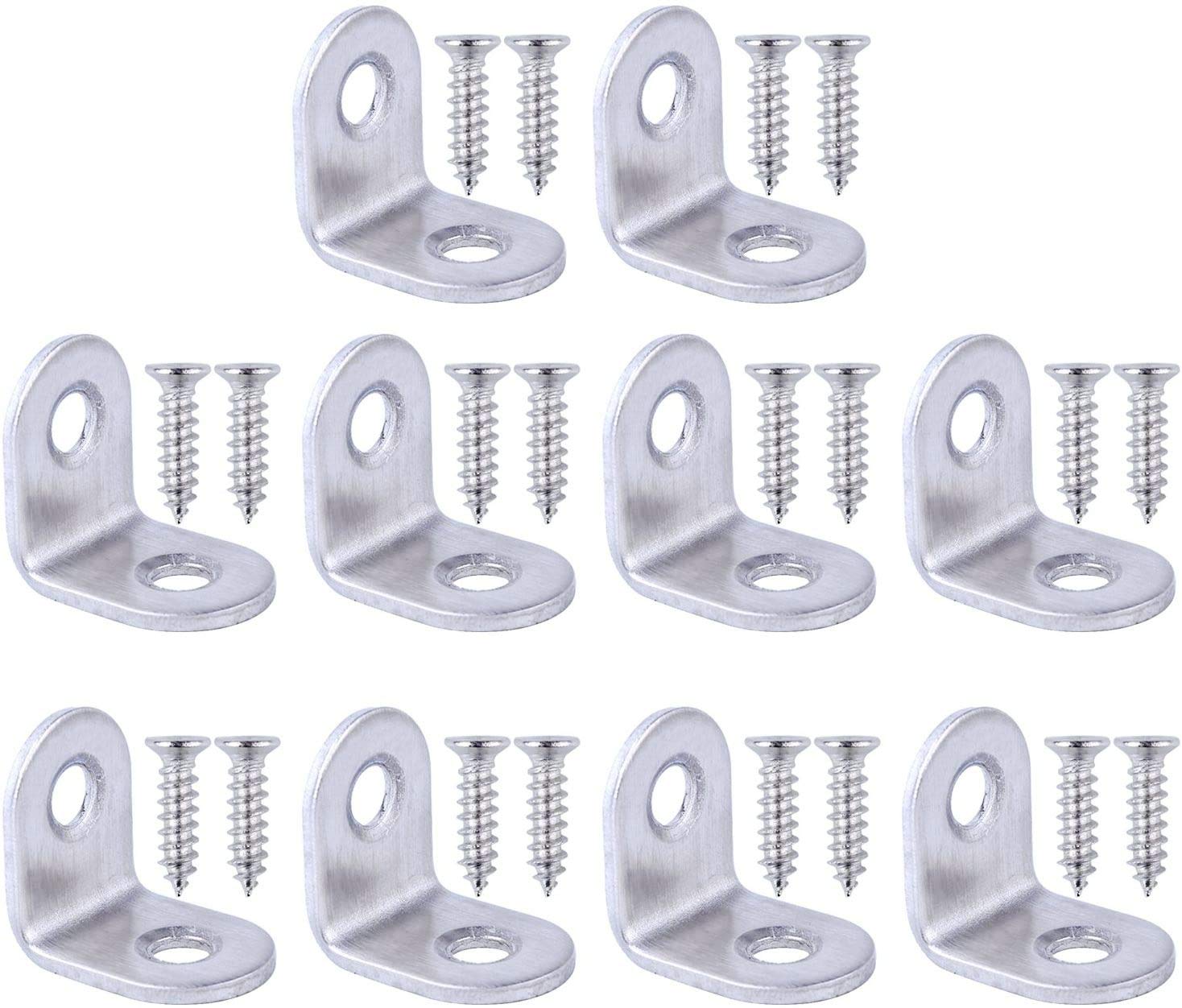 TERF® 10 Pcs Stainless Steel 20mm X 20mm Angel L Shape 90 Degree Corner Brace Bracket Joining Fixing Self Support Repair with Fixing Screw
