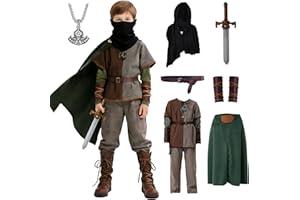 RuuYiicoco 7 Pcs Medieval Viking Costume for Kids Boys Renaissance Dress Up