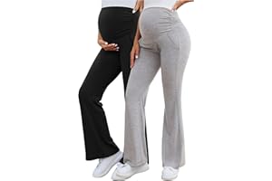 PACBREEZE Women's Maternity Flare Pants, Lounge Casual Pajamas Pants, Stretchy Bootcut Pregnancy Pants, S-XXL