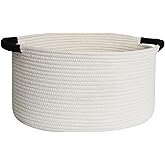 WILLITAT Woven Dog Toy Basket, 15.7"x11"x8" Cotton Rope Dog Toy Bin Box for Living Room, Decorative Cat Pet Supplies Puppy Bin with Handles, Soft Cat Toy Basket Organizer, Wicker Storage Holder, White