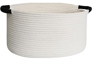 WILLITAT Woven Dog Toy Basket, 15.7"x11"x8" Cotton Rope Dog Toy Bin Box for Living Room, Decorative Cat Pet Supplies Puppy Bin with Handles, Soft Cat Toy Basket Organizer, Wicker Storage Holder, White