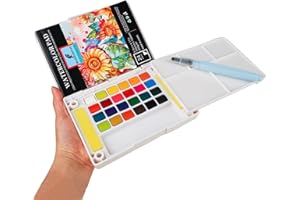MAIKEDEPOT Graspable Watercolor Paint Set,Vivid Colors Painting Set Travel Paint Set Watercolor Sketching Kit with Water Pen,24 Sheets Watercolor Papers,3 Tutorial Video-24Colors