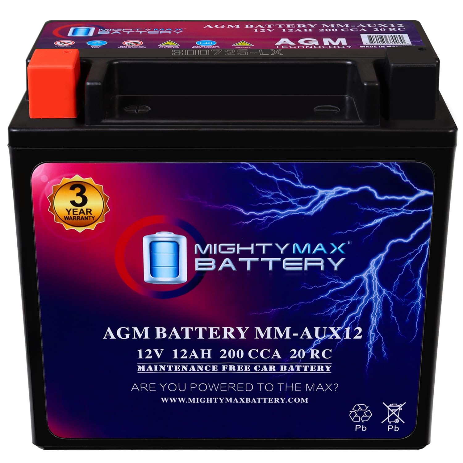 Photo 1 of Mighty Max Battery MM-AUX12 Auxiliary Battery 12V 12Ah, 20RC, 200 CCA Rechargeable AGM Car Battery