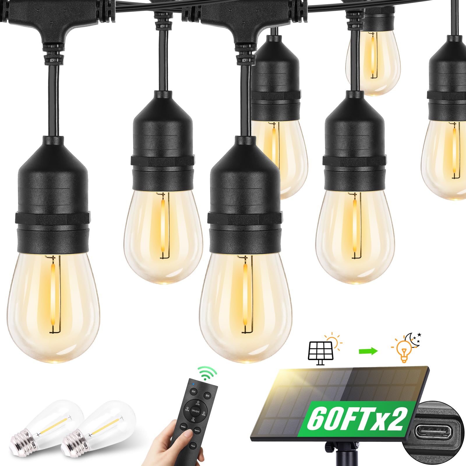 TDLOL 2 Pack 120FT Solar String Lights Outdoor Waterproof, Solar