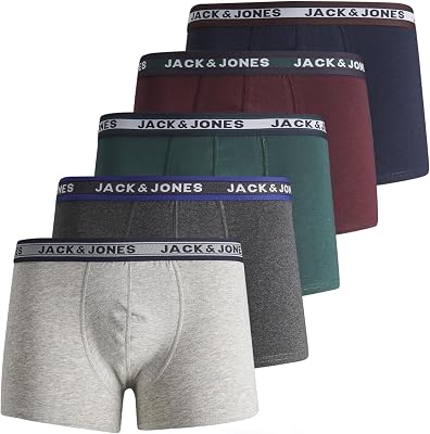 Jacoliver Lot de 5 Boxers Noos Jnr Garçon Boxer, Gris Clair - Gris - Vert - Rouge - Bleu Fonce, 16 ans