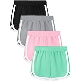Aikuco 4 Packs Girls Athletic Shorts Toddler Soccer Running Active Dolphin Dry-Fit Kids Gym Workout Performance Shorts