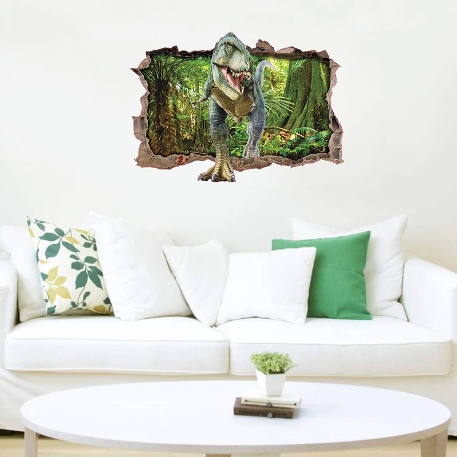 ufengke Dinosaur Forest Wall Stickers 3D Smashed Wall Decals Art Decor for Bedroom DIY, Multicolor - Image 5