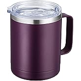 MEWAY 12oz Coffee Mug With Handle and Sliding Lid,Stainless Steel Travel Tumbler Cup with Handle,Double Wall Vacuum Insulated Camping Cup for Hot & Cold Drinks Tea (Plum,Set of 1)