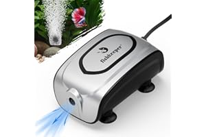 fishkeeper Quiet 3W/5W Aquarium Air Pump - Small & Powerful Dual Outlet Fish Tank Air Pump, Adjustable Oxygen Aerator Pump with Air Stone Bubbler Kits for 1-160Gal Fish Tanks (Silver-Gray, 2025 New)