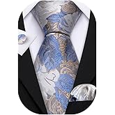 Barry.Wang Men Ties Paisley Woven Silk Necktie Set with Pocket Suqare Cufflinks Formal