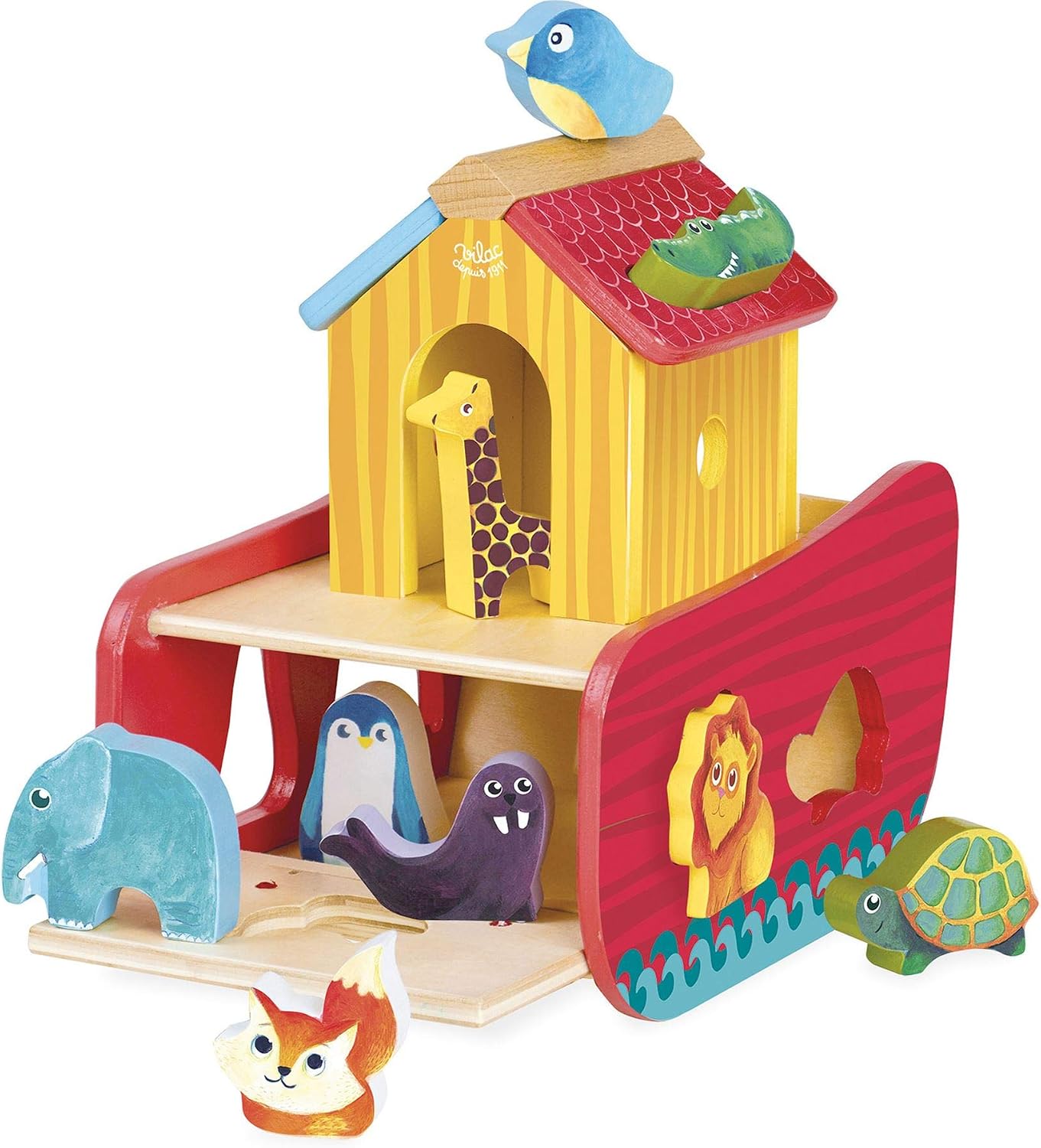 Vilac Wooden Animals Ark Shape Sorter, Educational Animal Themed Shape Sorter for Kids 21 x 21 x 15 cm, for 2 Years+ - Image 4