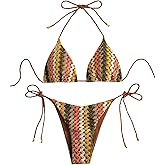 ZAFUL 2 Piece Triangle Bikini for Women Knitted Rope Halter Bikini Sets Sexy Bathing Suit Side Tie Swimsuits Beachwear