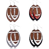 4 Pairs Colorful Layered Football Leather Dangle Earrings Set Glitter Faux Leather Football Sports Lover Teardrop Earrings for Women Jewelry