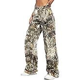 SHINFY Women Camo Cargo Pants Y2K Camouflage Wide Leg Baggy Army Cargo Joggers Sweatpants with Flap Pockets