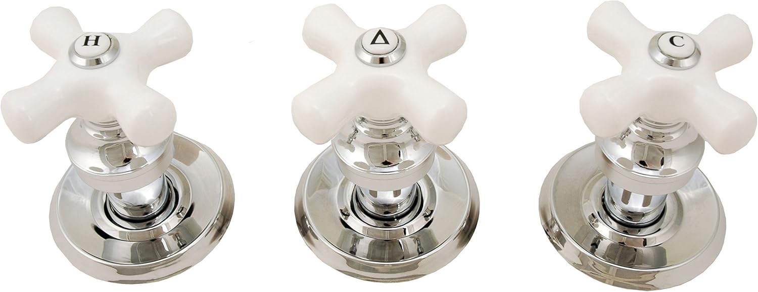 Trim Kit for 3-handle Shower Valve, With Porcelain Cross Handles, Fit Delta Washerless Shower, Chrome Finish -By Plumb USA 38800