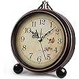 Königswerk Vintage Analog Alarm Clock, 5.25 inch Small Silent Desk Clock with Night Light, Battery Operated for Table, Bedroom, Bedside, Living Room, Gift Clock (Flower)