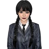MUPUL Black Braided Wig With Bangs Long Braid Wig Cosplay Halloween Costume Wigs For Women