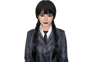 MUPUL Black Braided Wig With Bangs Long Braid Wig Cosplay Halloween Costume Wigs For Women