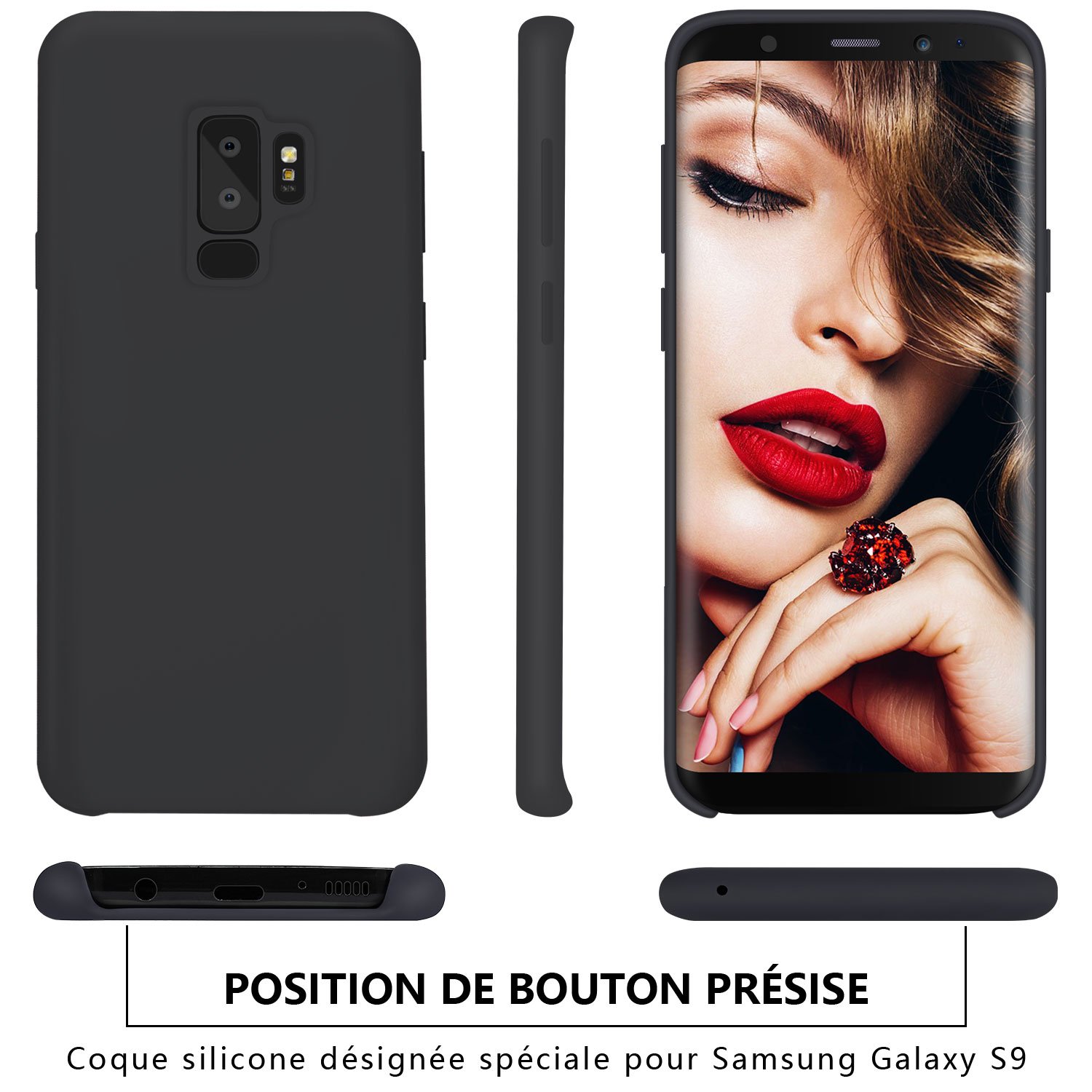 Coque Samsung Galaxy S9 plus , JASBON Coque Silicone Liquide Anti-rayure Housse Protection Silicone Anti-patinage Gel Case pour Samsung Galaxy S9 plus – Noir