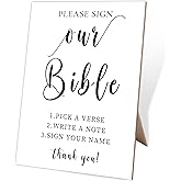 Please Sign Our Bible, Bible Guestbook Sign for Wedding, 8X11 Elegant Minimalist Style Wooden Sign, Bridal Shower Decorations, Wedding Reception Decor for Reception and Event Party,1