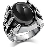 Hoyazvet Men's Stainless Steel Dragon Claw Ring - Gothic Biker Style with Black/18K Gold Finish, Red/Black Gemstone, Crystal Stone Signet Ring Punk Jewelry, Size 7-14, Includes Gift Box