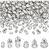 FINGERINSPIRE 180Pcs Horse Eye & Teardrop Sew On Rhinestones, Clear Flatback Crystal Rhinestone with Platinum Tone Brass Prong Settings with Holes for Clothing Dress Bags Shoes Decorations DIY Craft
