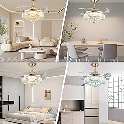 PAFRUMGE 36" Dimmable Gold Fandelier Crystal