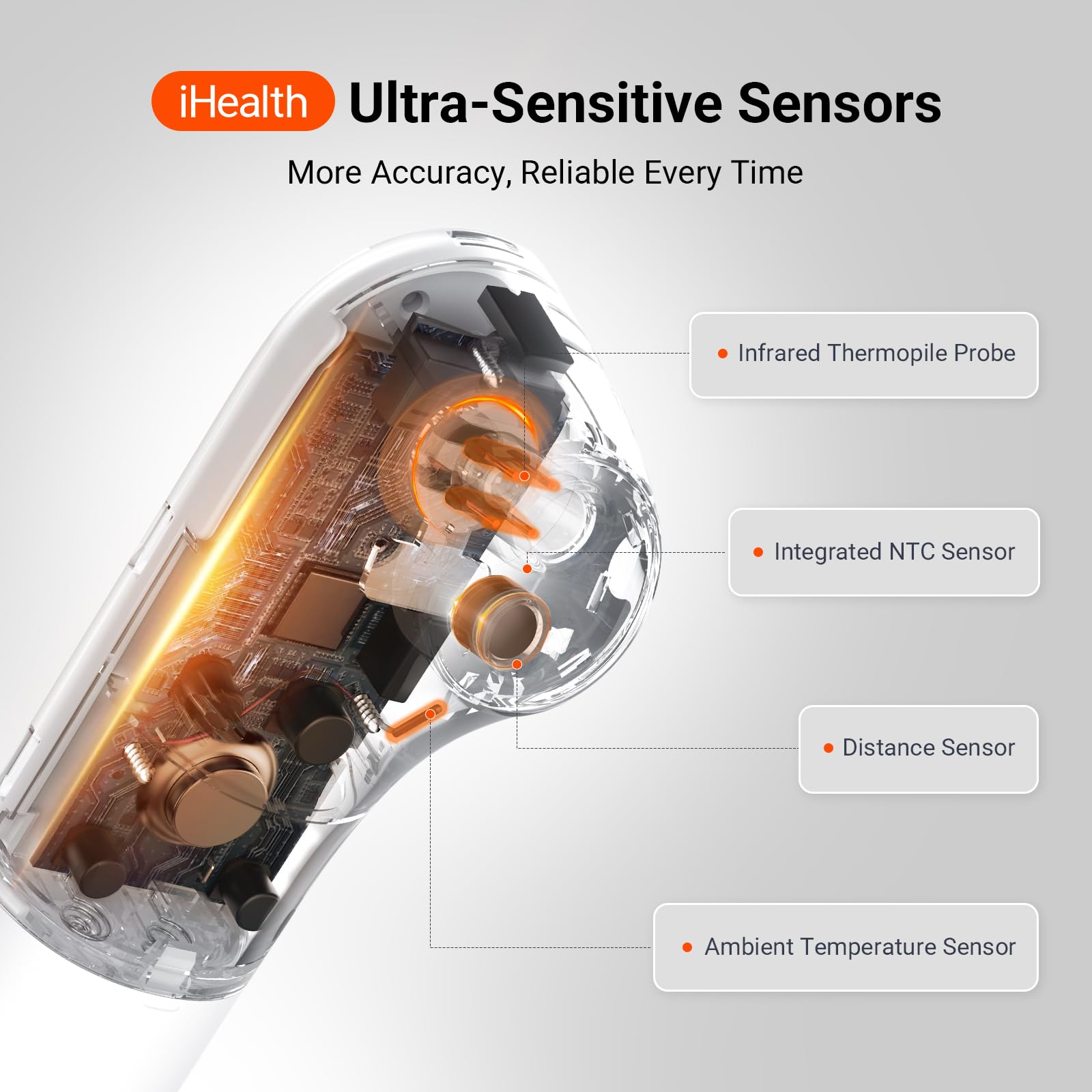 iHealth No-Touch Forehead Thermometer for Adults, Kids, Babies - 1s Fast Accurate, 3 Ultra-Sensitive Sensors, Quiet Vibration Feedback, Digital Large LED Digits, Easy to Use for Home & Nurses, PT3