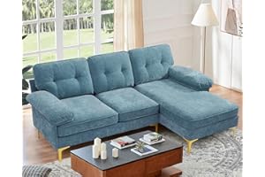 EASELAND 83" Chenille L Shape Convertible Sofa, Modern Sofa Couch for Living Room, 3-Seat Comfy Sofa Sectional with Reversible Wide Chaise for Bedroom, Deep Seat Sofa with Fluffy Armrests (Blue)