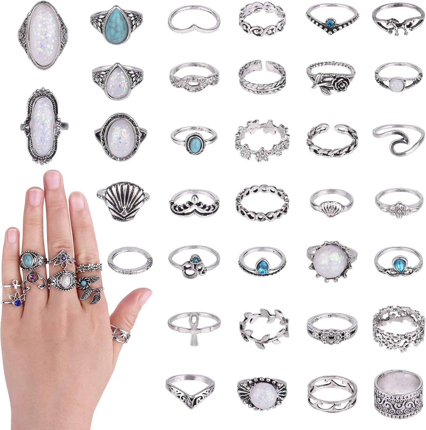 TUPARKA 46 Pcs Vintage Punk Rings Set Boho Joint Knuckle Ring Stackable Finger Rings Retro Jewellery Gift for Girls Women - Image 3