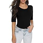 LINDLOOK Women's Crewneck Half Sleeve T Shirt Casual Solid Slim Summer Cotton Tops
