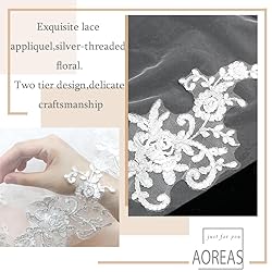 AOREAS Wedding Bridal Veil 2 Tier Flower Lace
