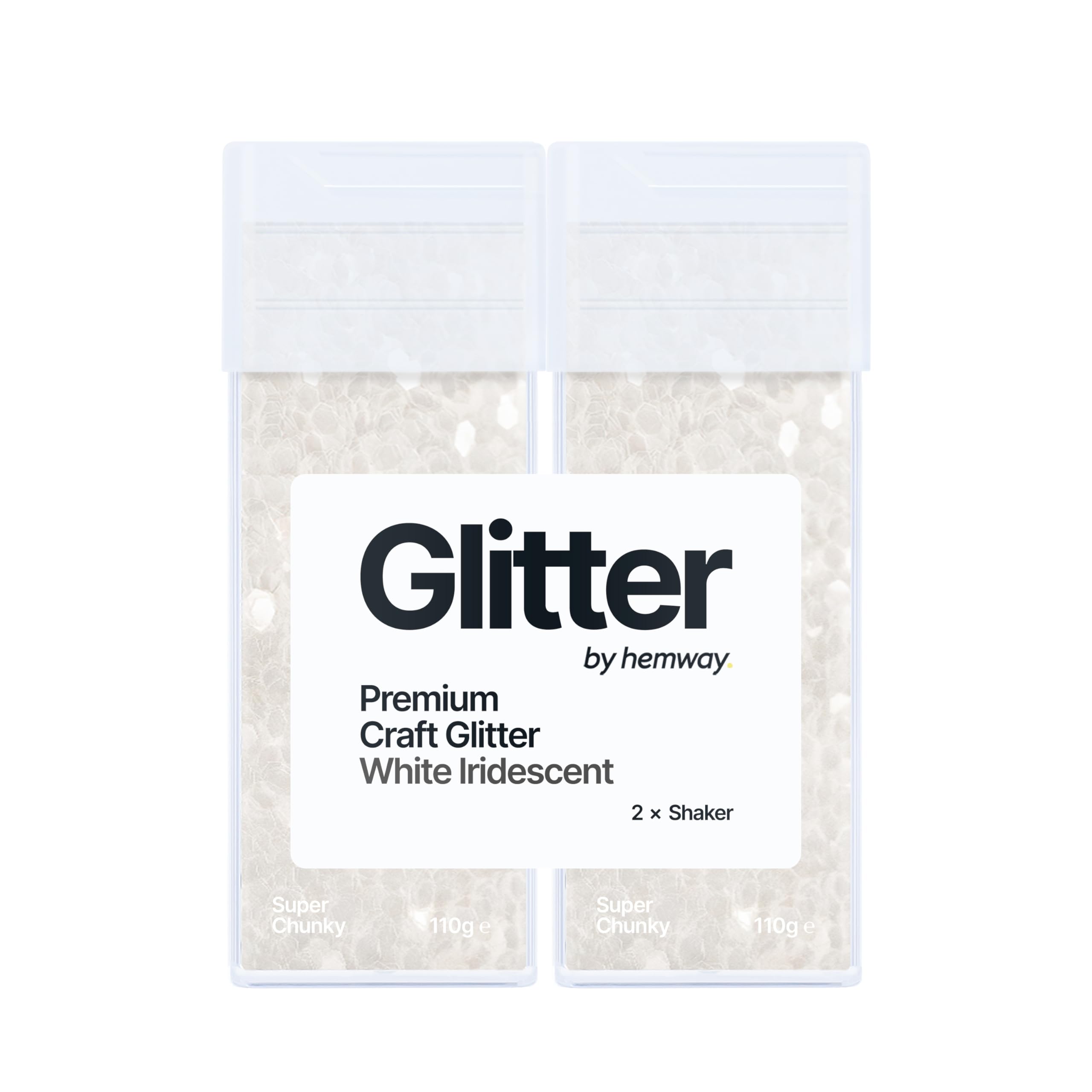 Hemway Glitter Shaker White Iridescent 110g x2 Pack Super Chunky, Craft Glitter Shakers for Resin & Epoxy Crafts, Christmas Art Supplies, Nail, Body, Face, Eye, Festival, Crafting, Slime, Sparkle