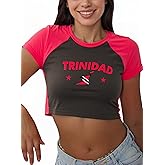 IDEWO Y2K Baby Tees for Women Graphic Short Sleeve Crop Tops Slim Fit Jersey Vintage 2000s Streetwear