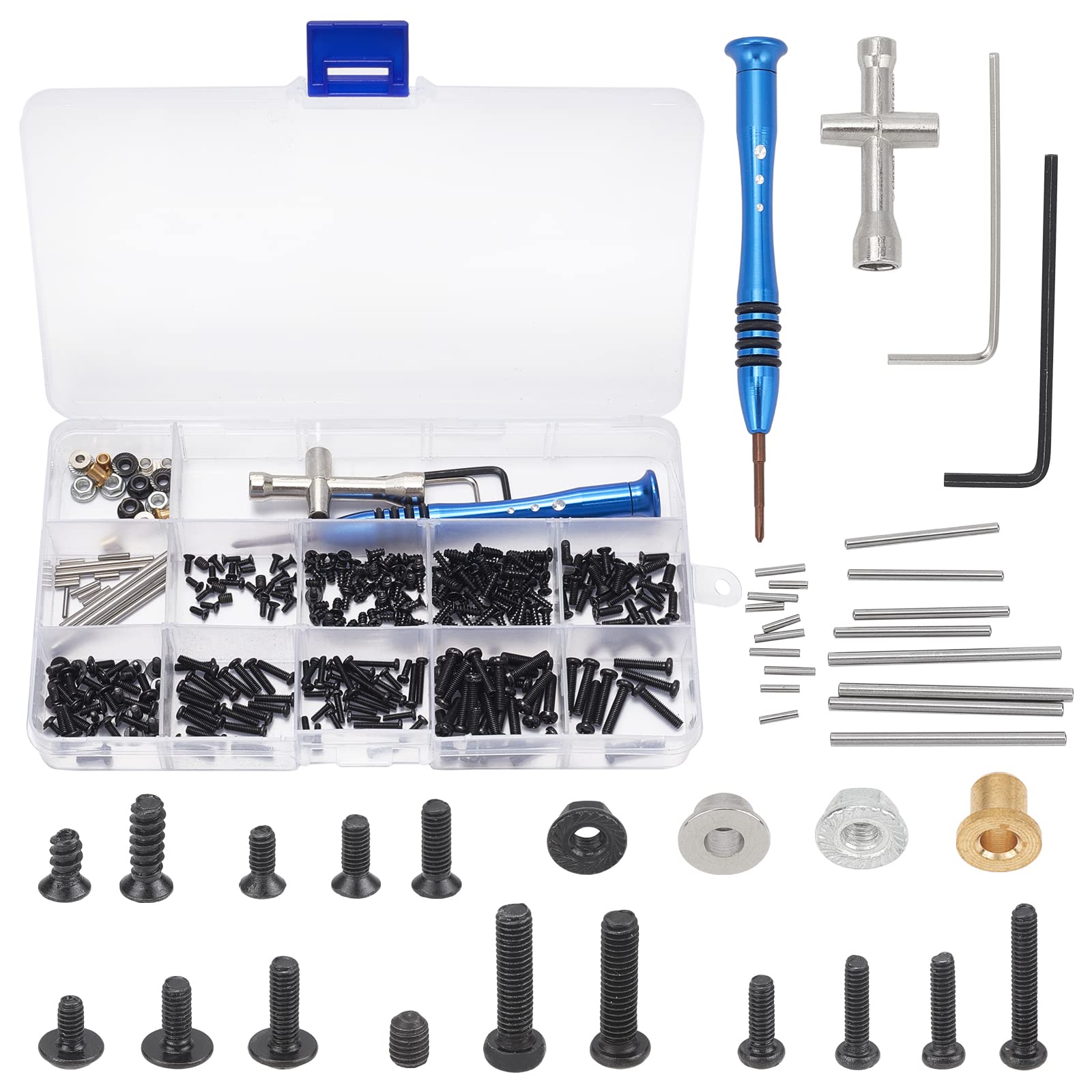 AHANDMAKER RC Screws Kit Repair Tool, M2 M2.5 M3 Screws Bolt & Nuts Set Allen Wrench Swing Arm Pin Screws Kit for 1/14 RC Car Spare Parts