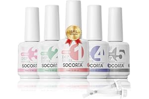 SOCORIA Dip Powder Liquid Set- 15ml/0.5oz Large Capacity Dipping Powder System Set with Bond/Primer, Base & Diamond Shiny Top Coat, Activator, Brush Saver No Need Nail Lamp Cured