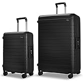 Pirtecin Luggage Sets 2 Piece, 20/28 Inch Hardside Zipperless Durable Suitcases with Spinner Wheels & TSA Lock, Black