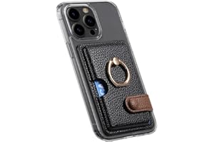 TopFunny Wallet Stick on Phone Case, Credit Card Holder with Ring for Back of Phone Cases Flip Leather Wallet Sleeve Pouch Compatible with iPhone, Samsung Galaxy Android Most Smartphones Black