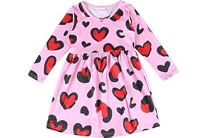 YUROMOON Toddler Girls Valentine's Day Dress Love Hearts Print Dresses Flutter Sleeve Clothes 3-8Y