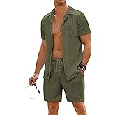COOFANDY Men's 2 Pieces Shirt Sets Short Sleeve Casual Button Down Hippie T-Shirts Shorts Sets Summer Fashion Beach Outfits