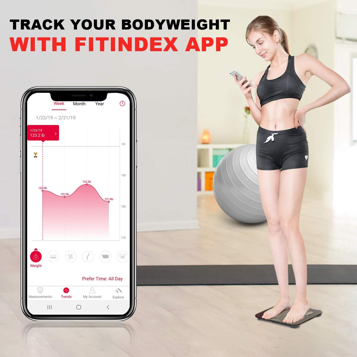 FITINDEX Smart Body Fat Scale, BMI Bathroom Scale, Digital Body Composition Analyzer Rechargeable Weight Monitor with App for Smartphone: Health & Personal Care