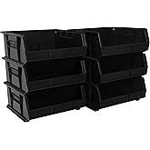 Akro-Mils 30250 AkroBins Plastic Storage Bins, Space-Saving Stackable Bins for Garage, Pantry, Craft Organization, 15" x 16" x 7", Black, 6-Pack