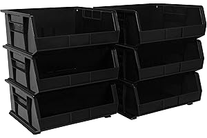 Akro-Mils 30250 AkroBins Plastic Storage Bins, Space-Saving Stackable Bins for Garage, Pantry, Craft Organization, 15" x 16" x 7", Black, 6-Pack