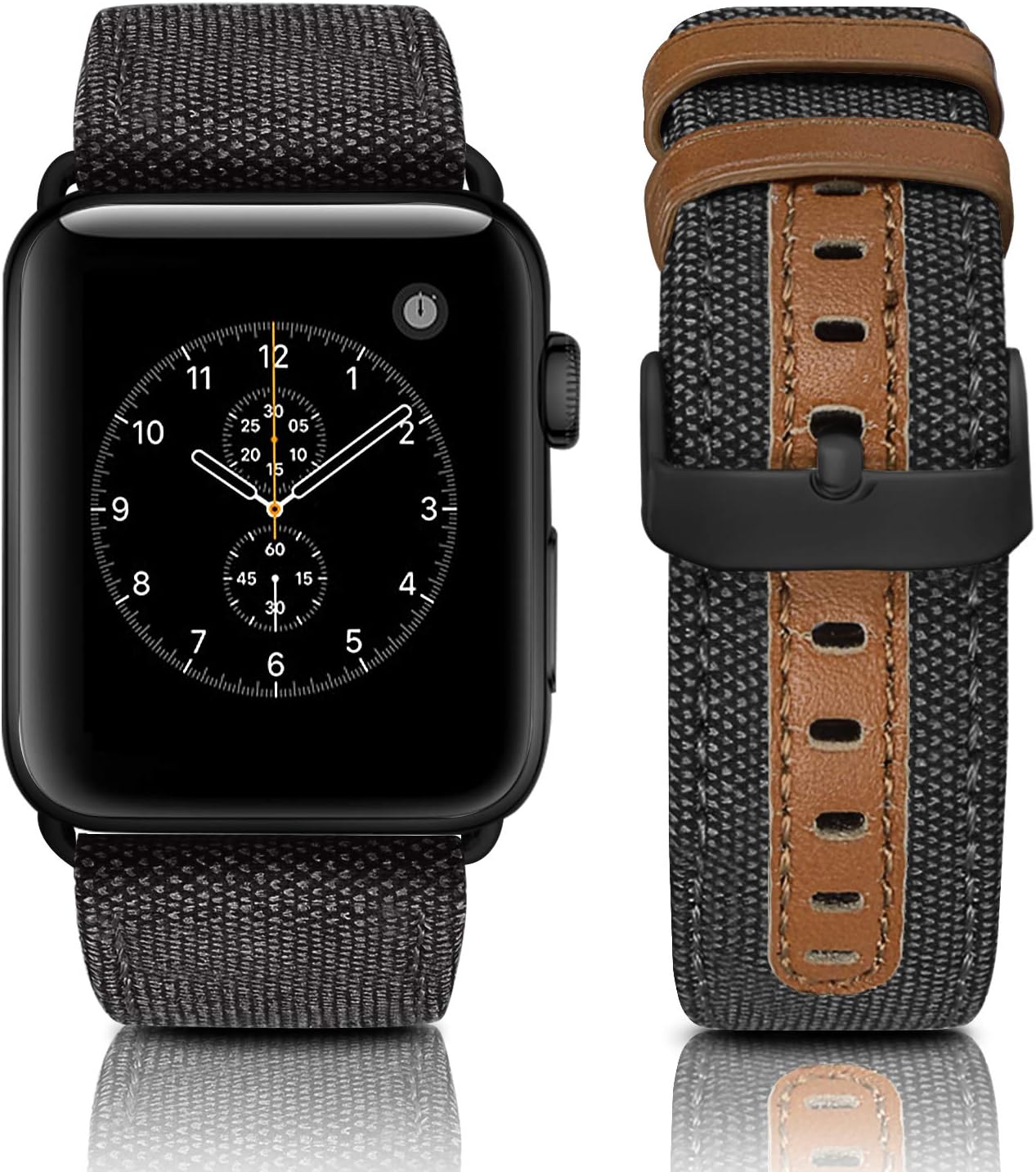 Jobese Compatible with Apple Watch Bands for Men Women 38mm/40mm 42mm/44mm, Canvas Fabric Genuine Leather Replacement Wristband Compatible with Apple Watch Series 4 5 6 SE 3 2 1