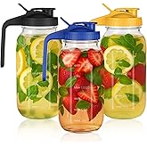 3 Pack Glass Mason Jar Pitcher with Pour Spout Lid, 64OZ Leak-proof Wide Mouth Jugs for Cold Brew Coffee, Breast Milk Storage, Water, Lemonade, Leak Proof